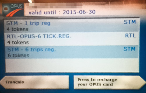 Opus Card Recharge screen